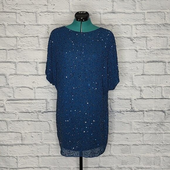 *AIDAN Mattox women's blue dolman sleeve T - shirt split sleeve cocktail dress 6 - Picture 2 of 11